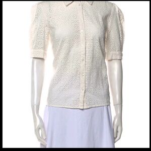 Boden Cream Button Down Eyelet Shirt